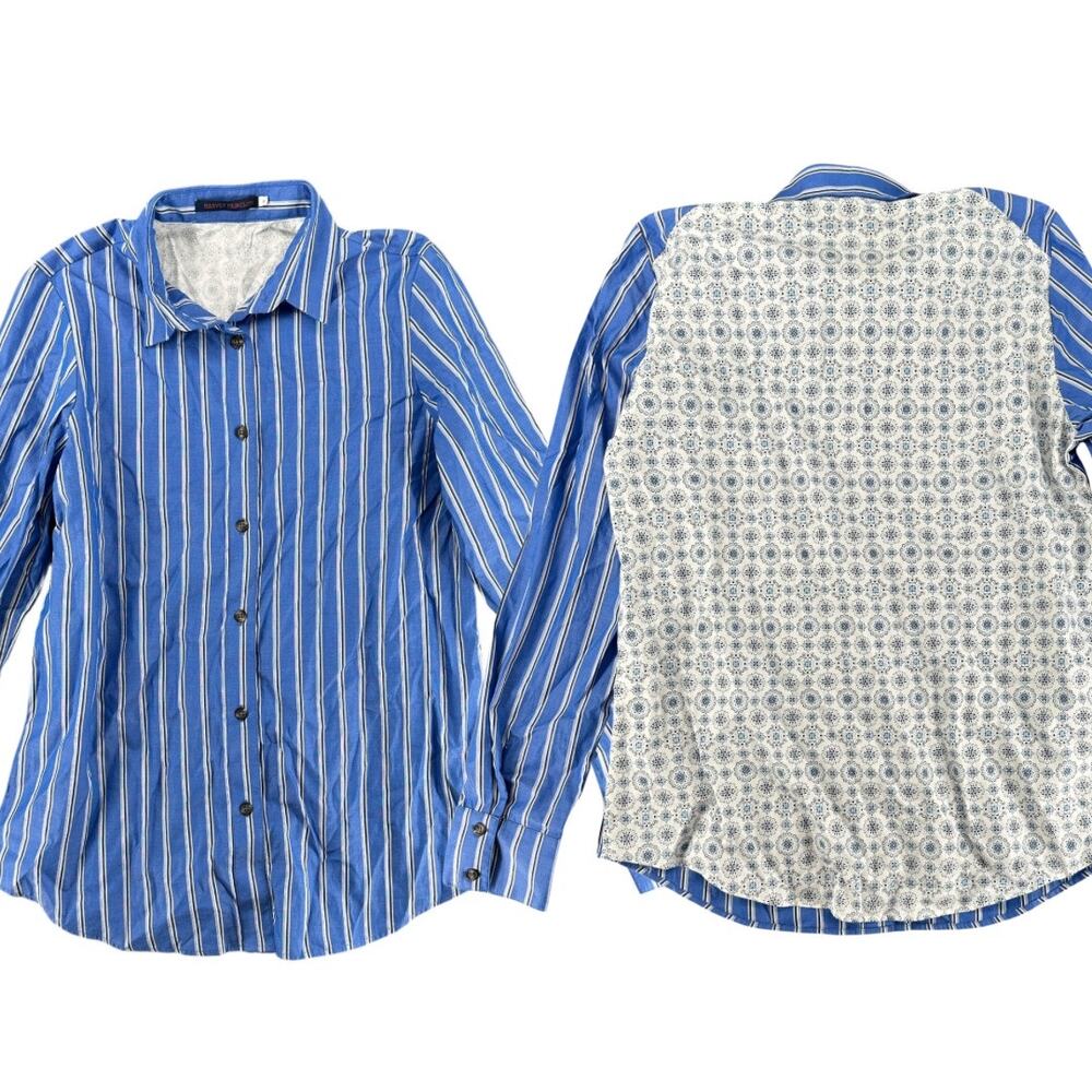 Harvey Faircloth Women's Button Down Boyfriend Shirt Striped Paisley Size 6 Boho